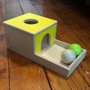 Wooden Drop-and-Catch Ball Toy - Yellow